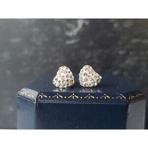 14K Yellow Gold Clear Rhinestone Heart Shaped Stud Earrings, READ Description